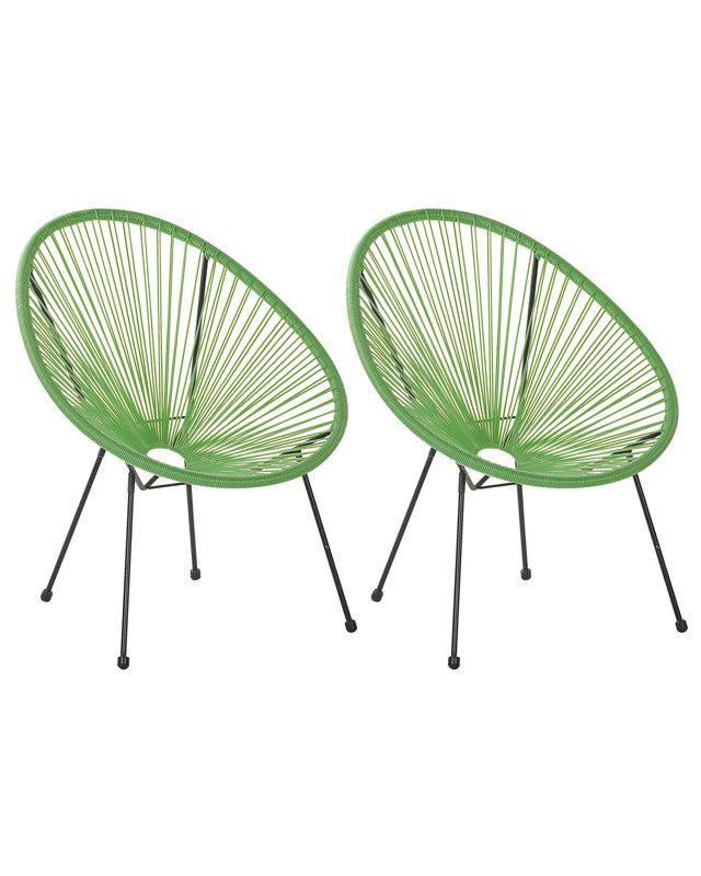 Set of 2 Garden Chairs Green PE Rattan Papasan Modern Beliani