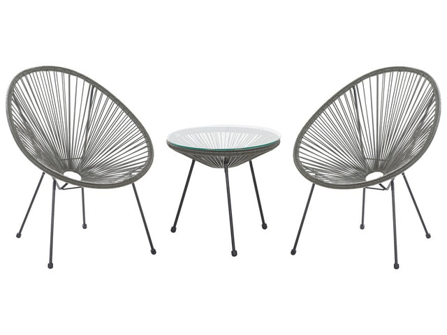 Bistro Set Dark Grey PE Rattan 3 Piece 2 Seater Modern Beliani