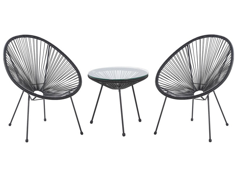 Bistro Set Black PE Rattan 3 Piece 2 Seater Modern Beliani