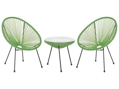 Bistro Set Green PE Rattan 3 Piece 2 Seater Modern Beliani