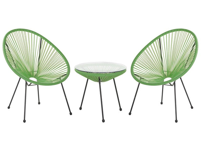 Bistro Set Green PE Rattan 3 Piece 2 Seater Modern Beliani