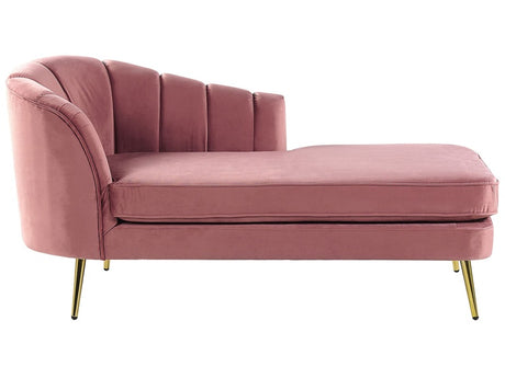 Chaise Lounge Pink Velvet Upholstery Gold Metal Legs Left Hand Beliani