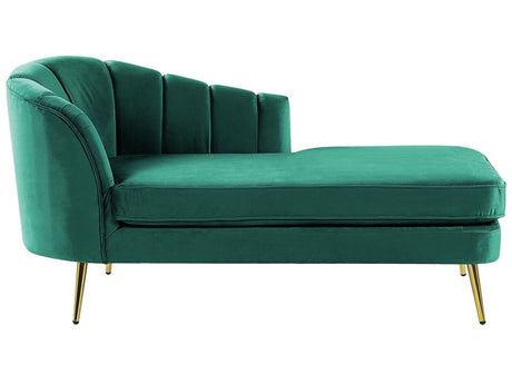 Chaise Lounge Emerald Green Velvet Upholstery Gold Metal Legs Left Hand Beliani