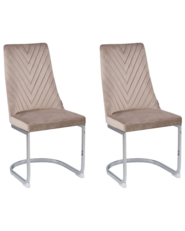 Set of 2 Dining Chairs Beige Velvet Armless High Back Cantilever Chair Living Room  Beliani