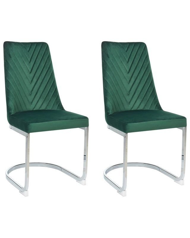 Set of 2 Dining Chairs Green Velvet Armless High Back Cantilever Chair Living Room  Beliani