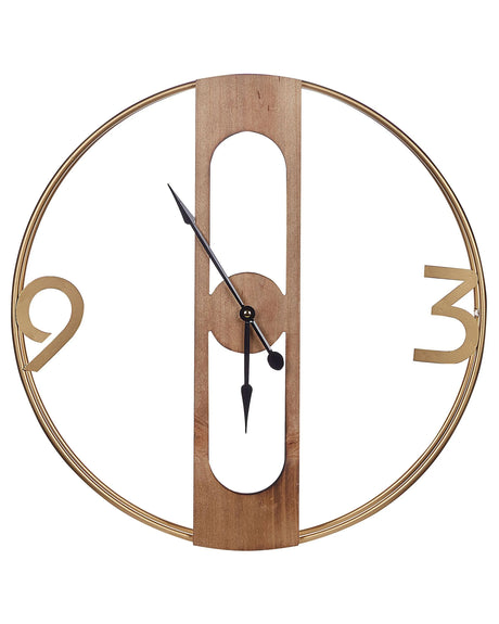 Wall Clock Brown MDF  50 cm Wooden Effect Rustic Interiors Kitchen Bedroom Living Room Beliani
