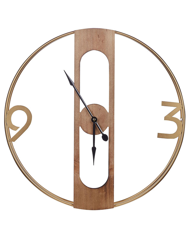 Wall Clock Brown MDF  50 cm Wooden Effect Rustic Interiors Kitchen Bedroom Living Room Beliani