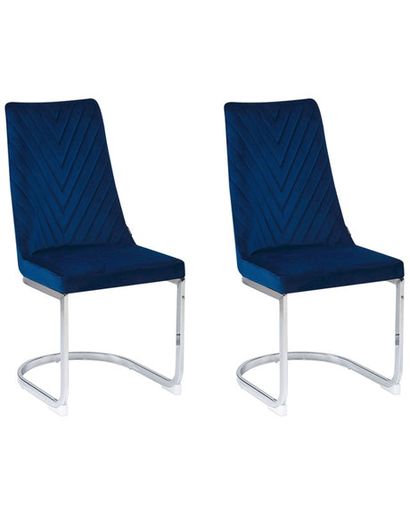 Set of 2 Dining Chairs Navy Blue Velvet Armless High Back Cantilever Chair Living Room  Beliani