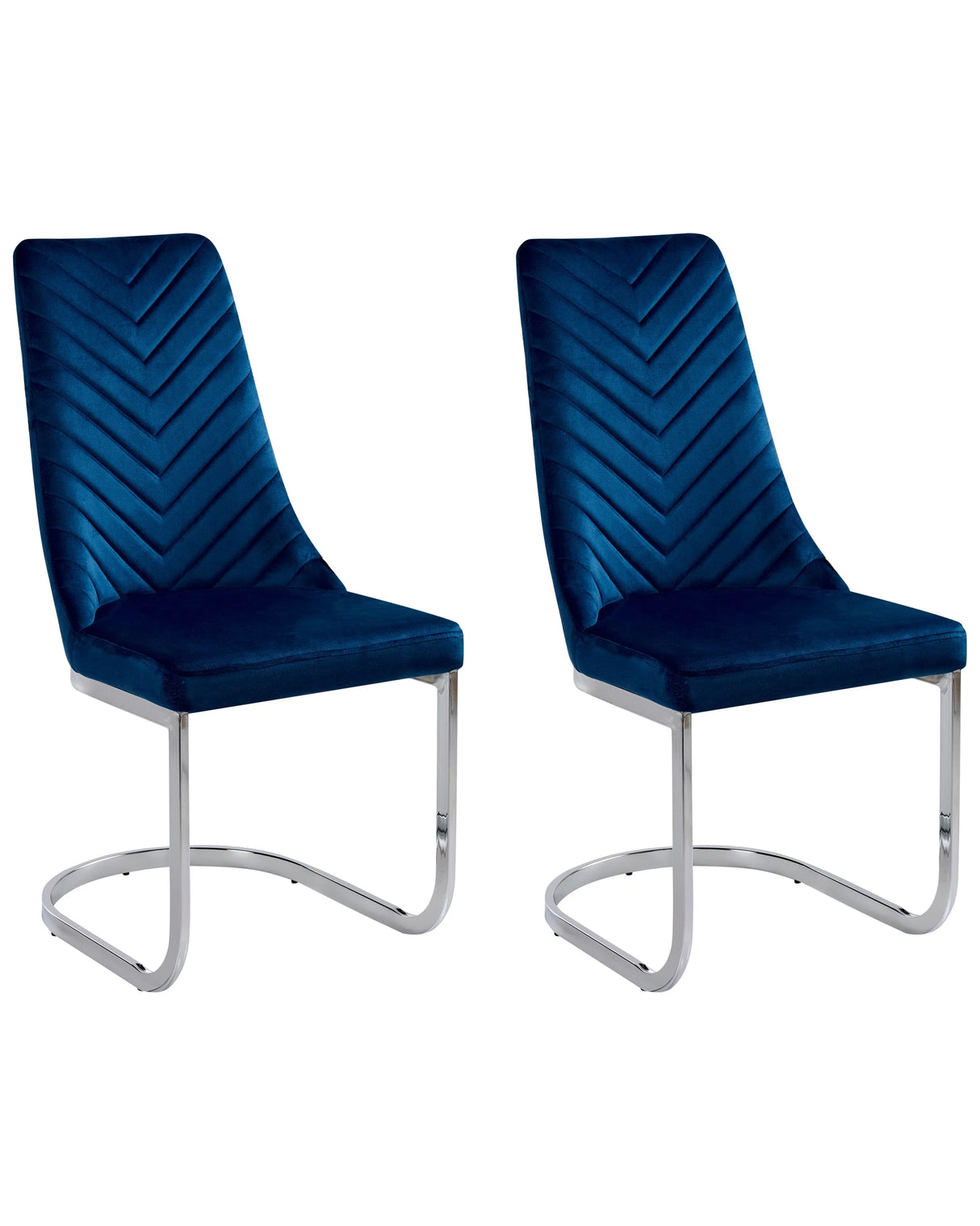 Set of 2 Dining Chairs Navy Blue Velvet Armless High Back Cantilever Chair Living Room  Beliani