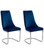 Set of 2 Dining Chairs Navy Blue Velvet Armless High Back Cantilever Chair Living Room  Beliani