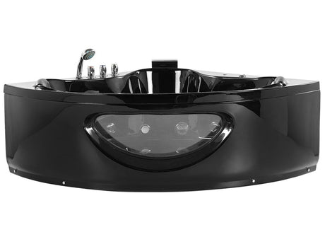 Corner Whirlpool Bath Black Sanitary Acrylic with LED Lights 10 Massage Jets 190 x 138 cm Modern Style Beliani