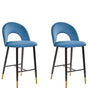 Set of 2 Bar Chairs Blue Velvet Black Steel Retro Design Golden Ends Dining Room Beliani