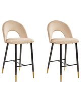 Set of 2 Bar Chairs Beige Velvet Black Steel Retro Design Golden Ends Dining Room Beliani