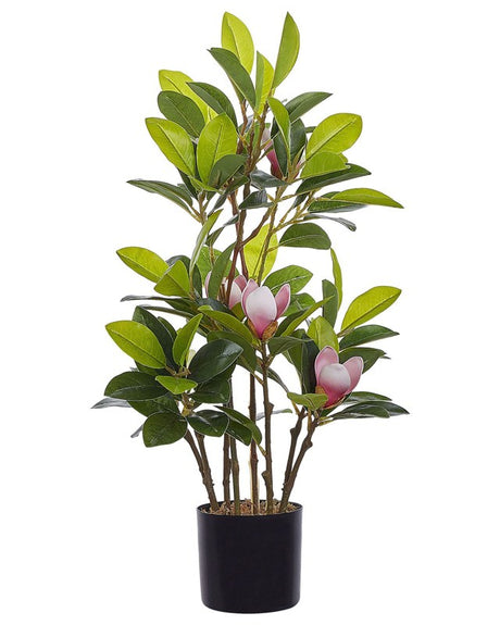 Artificial Potted Magnolia Green and Pink Synthetic Material 70 cm Decorative Indoor Accessory Beliani