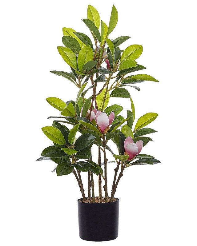 Artificial Potted Magnolia Green and Pink Synthetic Material 70 cm Decorative Indoor Accessory Beliani