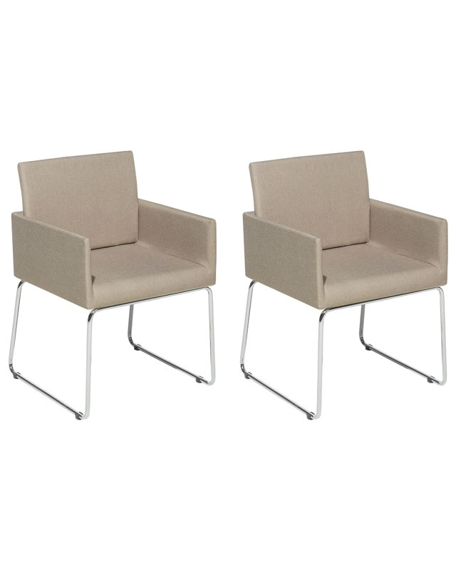 Set of 2 Dining Chairs Beige Fabric Chromed Metal Legs Modern Beliani