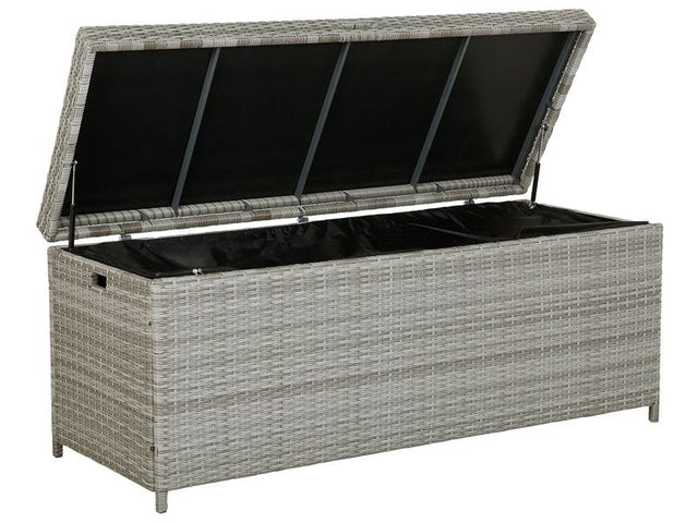 Outdoor Storage Box Grey Faux Rattan Garden Deck Cushion Chest 158 x 63 cm Beliani