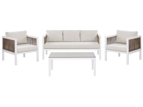 5-Seater Garden Sofa White and Brown Aluminium 5 Seater with Cushions Modern Beliani