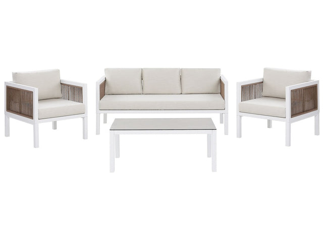 5-Seater Garden Sofa White and Brown Aluminium 5 Seater with Cushions Modern Beliani