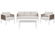 5-Seater Garden Sofa White and Brown Aluminium 5 Seater with Cushions Modern Beliani