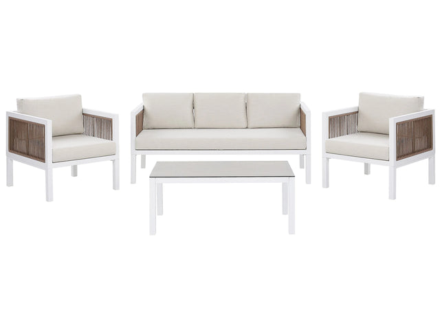 5-Seater Garden Sofa White and Brown Aluminium 5 Seater with Cushions Modern Beliani