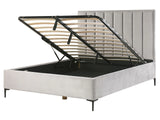 Bed Frame Light Grey Velvet EU King Size 5ft3 with Ottoman Storage Padded Headboard Black Metal Legs Beliani