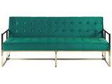 Sofa Bed Green Velvet Tufted Upholstery 3 Seater Gold Metal Frame with Armrests Retro Style Beliani