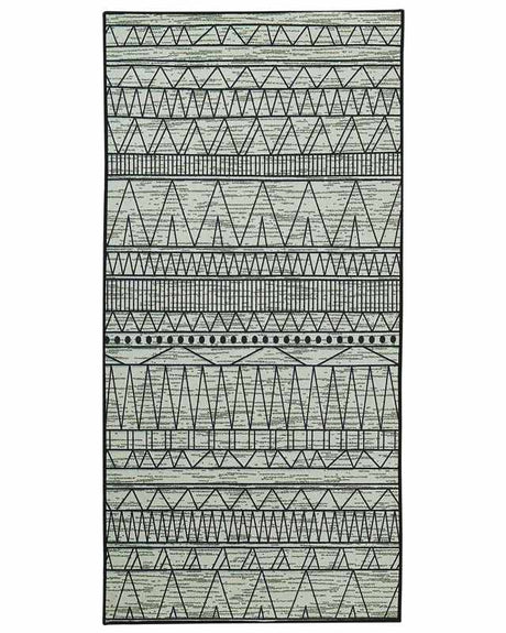 Rug Black and Grey Polyester 80 x 150 cm Low Pile Geometric Pattern  Beliani