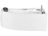 Left Corner Whirlpool Bath White Acrylic with LED Lights Hydromassage Shower Head Headrest Beliani