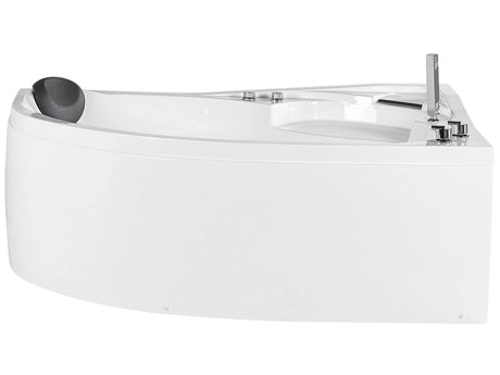 Left Corner Whirlpool Bath White Acrylic with LED Lights Hydromassage Shower Head Headrest Beliani