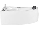 Right Corner Whirlpool Bath White Acrylic with LED Lights Hydromassage Shower Head Headrest Beliani