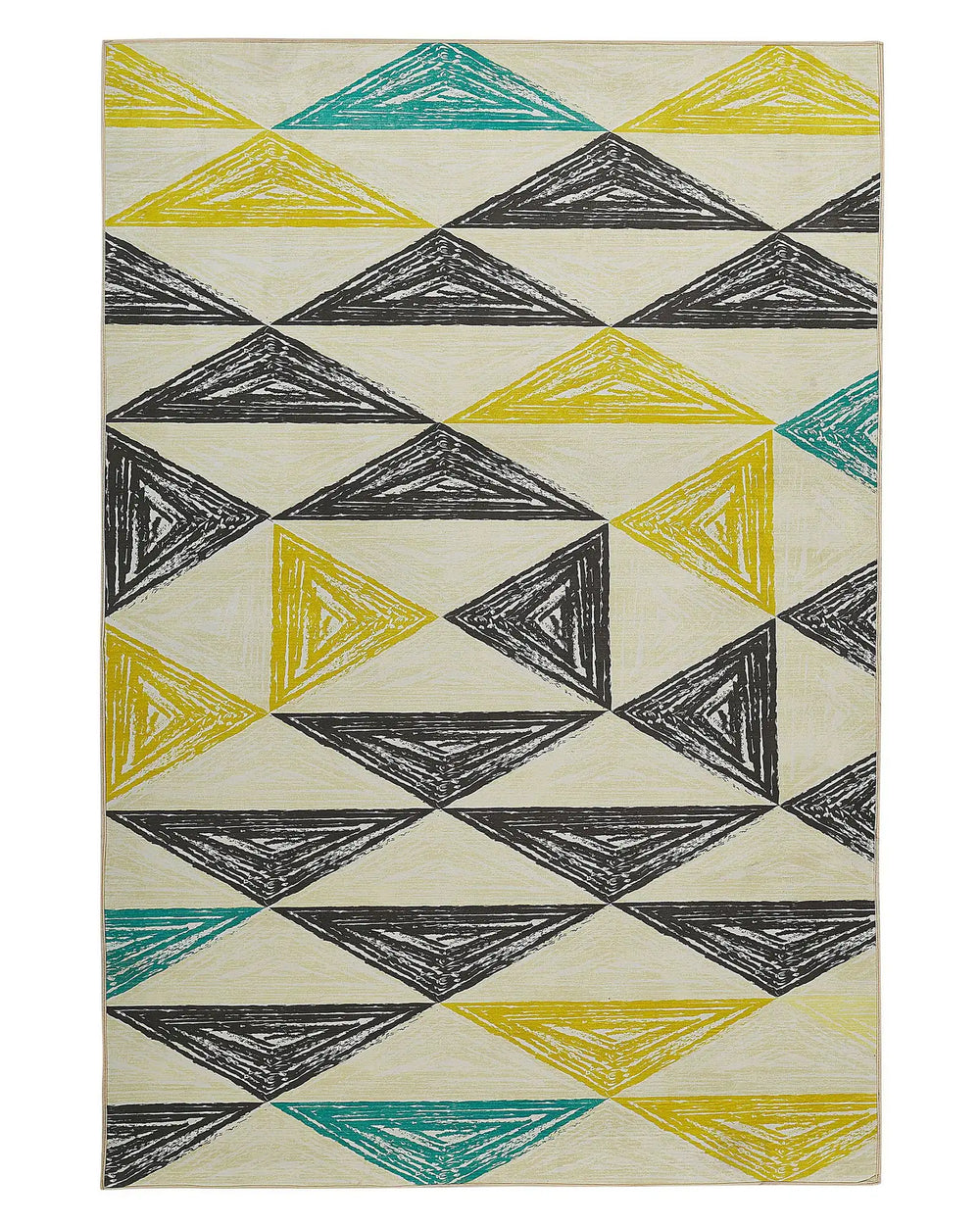 Area Rug Grey and Yellow Printed Geometric Pattern 140 x 200 cm Low Pile Beliani