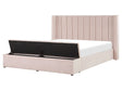 EU King Size Panel Bed Pastel Pink Velvet 5ft3 Slatted Base High Headrest with Storage Bench Beliani