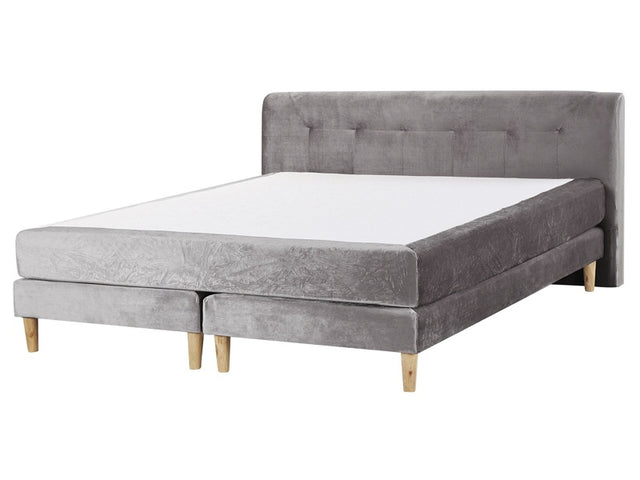 Divan Bed Grey Velvet Upholstery EU King Size 5ft3 Continental with Mattress Headboard Box Springs Beliani