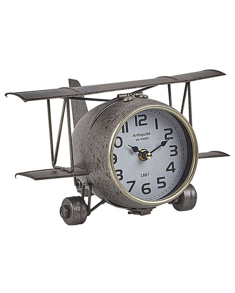 Table Clock Airplane Shape Metal Silver Vintage Beliani