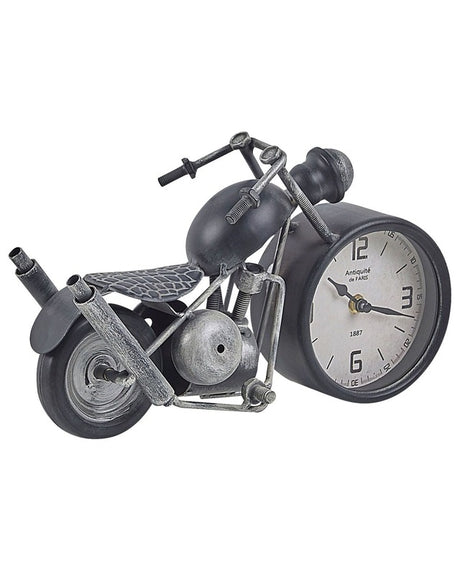 Table Clock Motorcycle Shape Metal Black and Silver Vintage Beliani