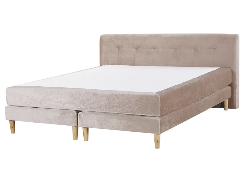 Divan Bed Beige Velvet Upholstery EU King Size 5ft3 Continental with Mattress Headboard Box Springs Beliani