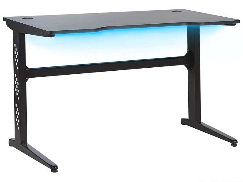 Gaming Desk Black MDF Metal Legs Rectangular 120 x 60 cm with RGB Lights Modern Design Home Office Furniture Beliani