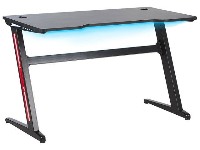 Gaming Desk Black MDF Metal Legs Rectangular 120 x 60 cm with RGB Lights Modern Design Home Office Furniture Beliani