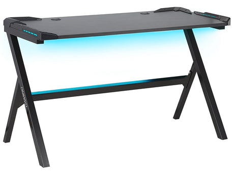 Gaming Desk Black MDF Metal Legs Rectangular 120 x 60 cm with RGB Lights Modern Design Home Office Furniture Beliani