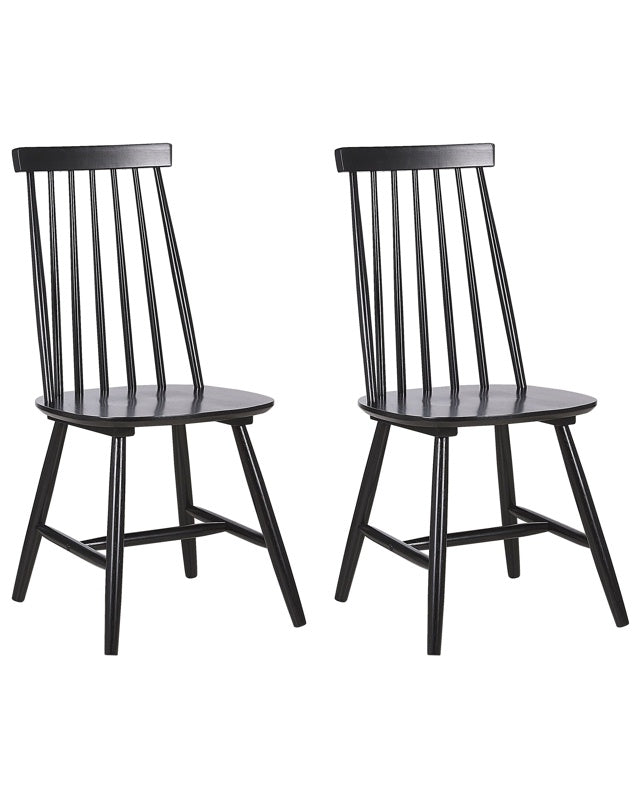 Set of 2 Dining Chairs Black Solid Wood Spindle Backrest Kitchen Chair Beliani