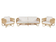 Sofa Set Beige Natural Rattan 2-Seater and Armchairs with Cotton Cushions Wicker Boho Design Beliani