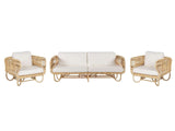 Sofa Set Beige Natural Rattan 2-Seater and Armchairs with Cotton Cushions Wicker Boho Design Beliani