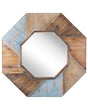 Wall Mirror Dark Wood with Blue Octagonal Solid Wood Frame 77 x 77 cm Handmade Decorative Rustic Beliani