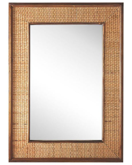 Wall Mirror Light Wood Rectangular 54 x 74 cm Solid Wood Handmade Fir Frame Bamboo Basket Weave Boho Modern Beliani