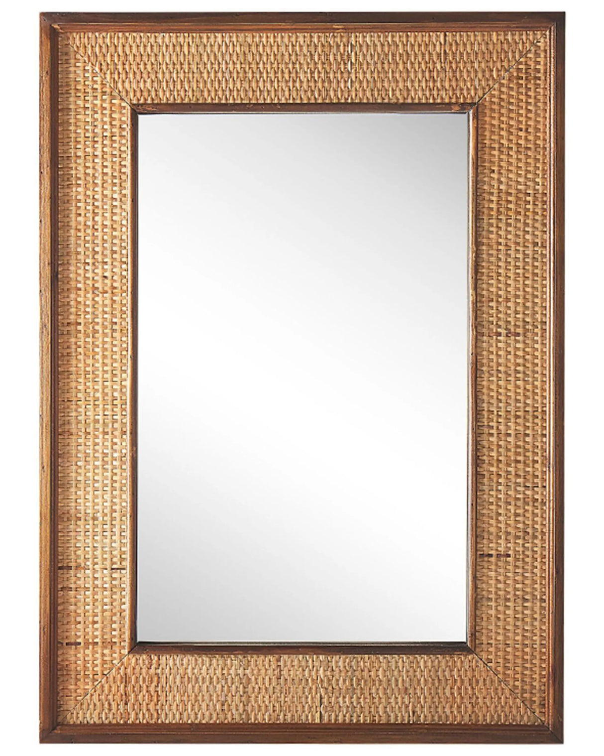 Wall Mirror Light Wood Rectangular 54 x 74 cm Solid Wood Handmade Fir Frame Bamboo Basket Weave Boho Modern Beliani