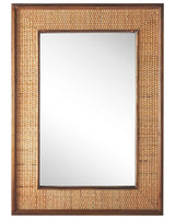 Wall Mirror Light Wood Rectangular 54 x 74 cm Solid Wood Handmade Fir Frame Bamboo Basket Weave Boho Modern Beliani
