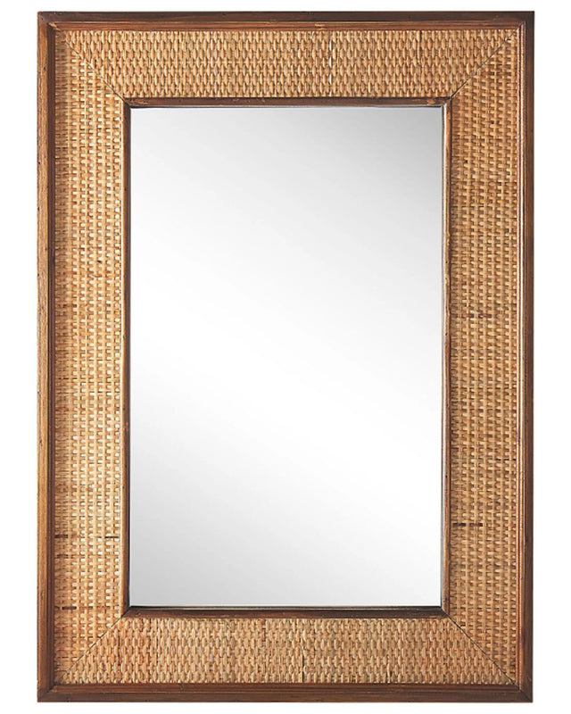 Wall Mirror Light Wood Rectangular 54 x 74 cm Solid Wood Handmade Fir Frame Bamboo Basket Weave Boho Modern Beliani