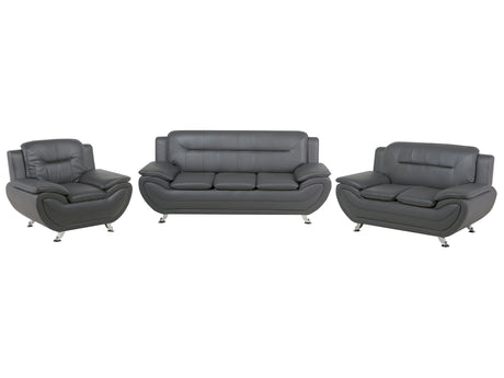 Living Room Set 3 Seater Sofa 2 Seater Armchair Grey Faux Leather Pillow Modern Beliani