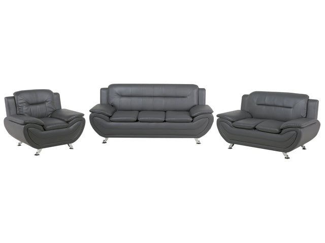 Living Room Set 3 Seater Sofa 2 Seater Armchair Grey Faux Leather Pillow Modern Beliani